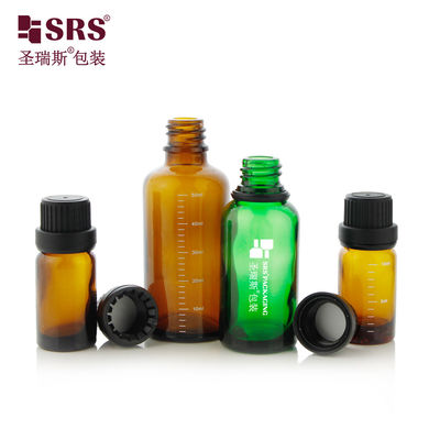 comprar Botella de vidrio transparente de color azul azul verde para aceite esencial con tapa a prueba de niños online manufacture