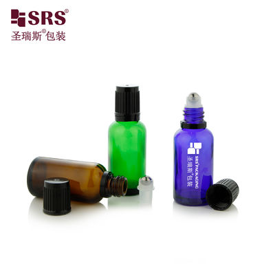 comprar Botella de vidrio ámbar verde redonda BLPF 5ml 10ml 15ml 20ml 30ml 50ml 100ml con bola de rodillo de acero para aceite esencial online manufacture