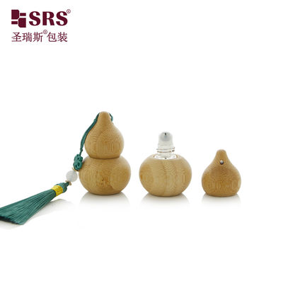 comprar Mini forma de calabaza de bambú de vidrio de vidrio interior botella de bola de rodillo para el aceite de perfumes de lujo personalizado online manufacture
