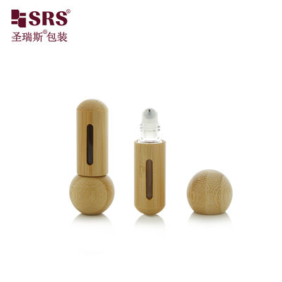 comprar BG-5ML Mini portátil con fondo redondo y tapa redonda Botella de bola de acero de rodillo de bambú para perfume de aceite esencial online manufacture