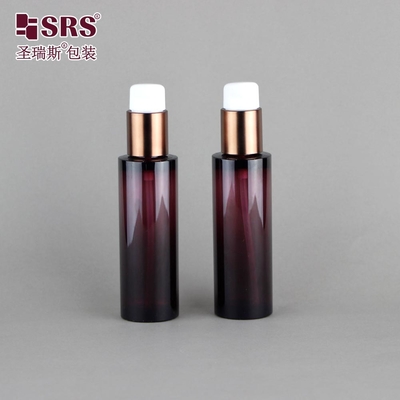 Botellas de PET de 50 ml de loción de lujo marrón translúcido con bomba de suero para cosméticos