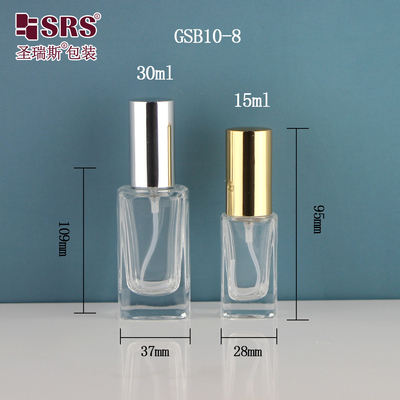 Dispensador cuadrado y elegante Contenedor de desinfectante de manos de lujo de niebla fina 15 ml 30 ml Botella de spray de vidrio