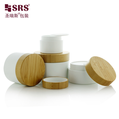 50g 100g 150g 250g Matte Frosted PP Jarrón de plástico con tapa de bambú real Contenedores de crema personalizados