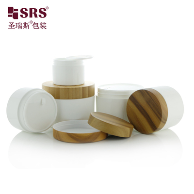 50g 100g 150g 200g frascos de PP brillantes con impresión de transferencia de agua Bambú tapa de plástico recipientes vacíos para frasco de exfoliante corporal