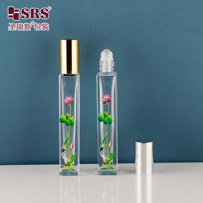 Rollo de forma cuadrada de 10 ml en botellas con impresión 3D Flores Botella de bola de rodillo