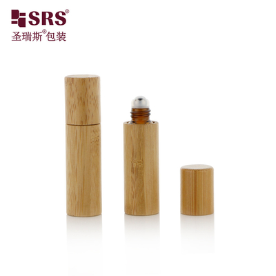 Botella interior de ámbar vacía de 5 ml Perfume Aceite esencial de rodillo de vidrio de bambú Contenedor cosmético