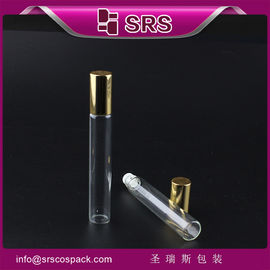 SRS mayorista 100% sin fugas rollo de vidrio de 10 ml en botella con tapa de aluminio dorado brillante