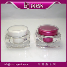 SRS hecha en China acrílico cuadrado Cosmético tarro plástico vacío de crema de 50g con tapa redonda