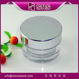Jarrón cosmético acrílico con tapa de aluminio,J022 jarro de plástico para crema