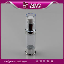 A0214 botella transparente sin aire con hombro y base de plata metalizados