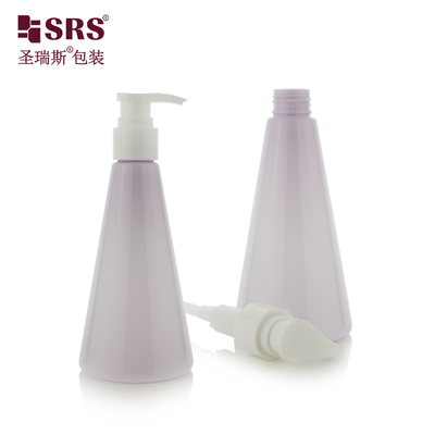 Triángulo de forma de lujo inyección Violeta bomba de plástico de color personalizado loción PET botella