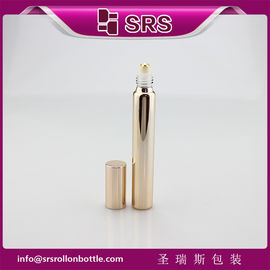 Botella de vidrio de oro rosa metalizada de 15 ml de 17 mm de diámetro con bola de oro real y tapa de aluminio.