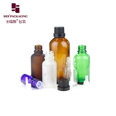 Botella de vidrio de 5 ml 10 ml 15 ml 20 ml 30 ml 50 ml 100 ml vacía verde azul ámbar con tapa CRC Botellas a prueba de niños