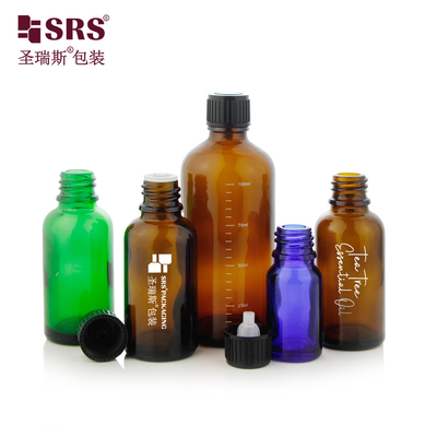 Botellas de vidrio de color transparente azul verde semitransparente vacía con tapa de tornillo Botella de aceite esencial