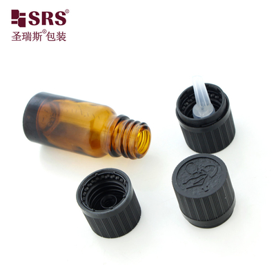 Botellas vacías de vidrio cosmético con tapa CRC resistente a los niños Amber 10 ml botella de aceite esencial