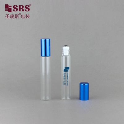 8 ml de aluminio azul con tapa brillante tubo de vidrio transparente rollo de perfume en botella