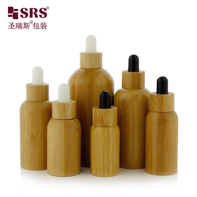 Botellas interiores de vidrio para aceites esenciales de lujo real de bambú botella goteadora 10ml