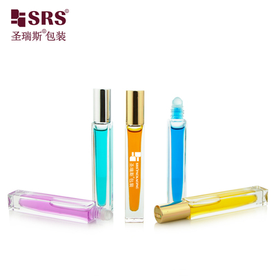 Forma cuadrada botella transparente a medida aplicador de aceite de perfumes rollo de vidrio en 10 ml