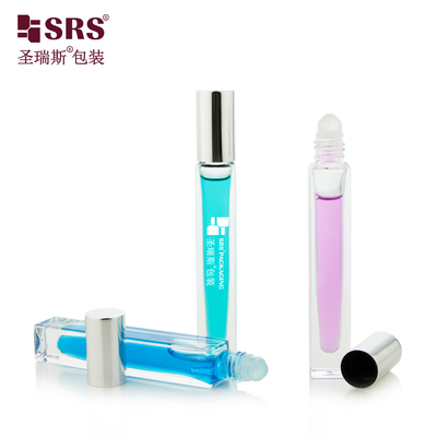 Forma cuadrada botella transparente a medida aplicador de aceite de perfumes rollo de vidrio en 10 ml
