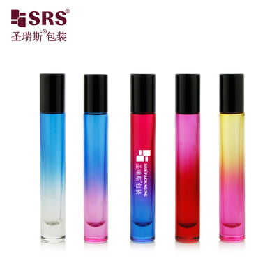 10 ml de forma redonda fondo grueso lujoso vacío personalizado de color de cristal de color gradiente botella de aceite Roll On
