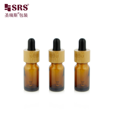 Lujo de bambú hombro de vidrio suero facial elegante disponible en stock botella de goteo 10ml