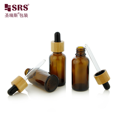 1 onza de aceite esencial de ámbar cosmético vacío de bambú hombro botella de vidrio de 30 ml