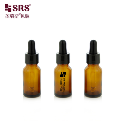 15 ml 0,5 oz de color ámbar vacío redondo de pared gruesa molde de aceite esencial botella de vidrio goteador