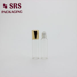 Botella de vidrio transparente de 5 ml con bola de vidrio y tapa de aluminio vacía para aceite de perfume