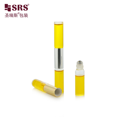 SGB2-5ml+5ml Botella de vidrio transparente con doble extremo con bola de acero para perfumes de aceites esenciales