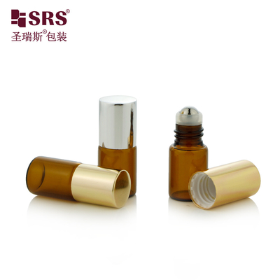 Botella de perfume de vidrio cilíndrico de color ámbar de 2 ml de capacidad sin fugas