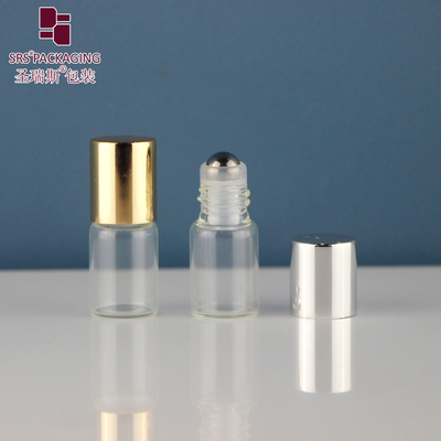 BLP-2ML Sin fugas Mini Cute Vacío Transparente de color ámbar Botella de vidrio con bola de acero para el perfume de aceite esencial