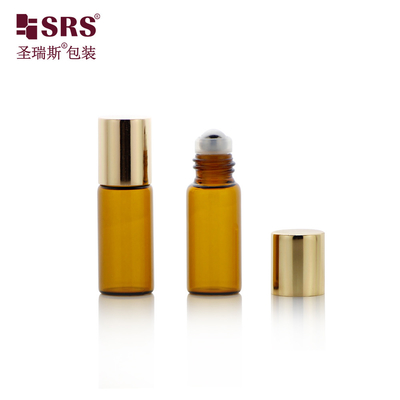 BLP-3ML sin fugas Botella de bola de acero de vidrio de anbar para aceite esencial Perfumes de envases cosméticos