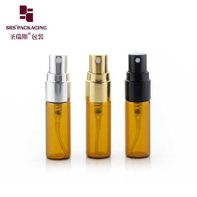 BLPA-3ML Vial de ámbar Botella de vidrio de tubo con bomba de pulverización de oro de aluminio para perfumes