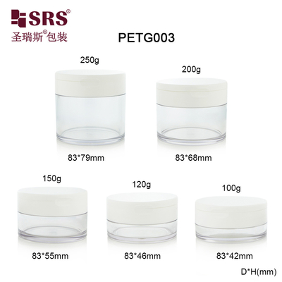 PETG003 100g 120g 150g 200g 250g Contenedor de tarro de plástico PETG transparente para la crema facial y el envase del exfoliante corporal