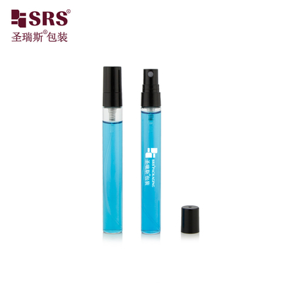 BLPP-10ML 14mm DIA Fumaza fina de tamaño de bolsillo Botella de vidrio de tubo transparente con bomba de pulverización de plástico negro para perfumes