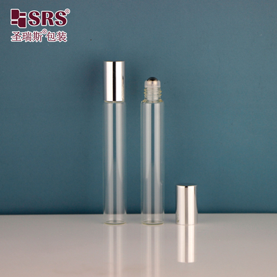 15 mm de diámetro tubo tubo de vidrio 10 ml de acero inoxidable rollo de bola de rodillo en botella con tapa de aluminio de metal brillante para aceites esenciales perfume vacío embalaje