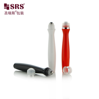 SRS8447-15ML Vacío de color personalizado de plástico de rodillo de acero bola para gel de ojos forma radial de diseño único PETG material aplicador