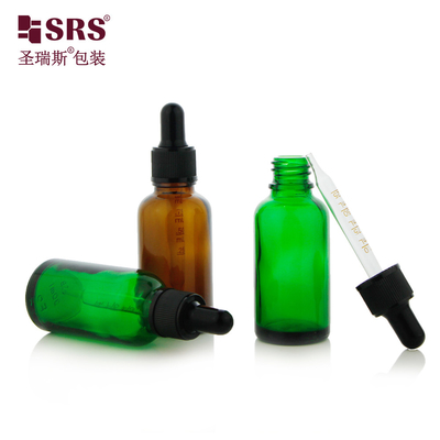 D002 Botella de goteo de vidrio de color verde ámbar azul transparente para suero cosmético Oir esencial