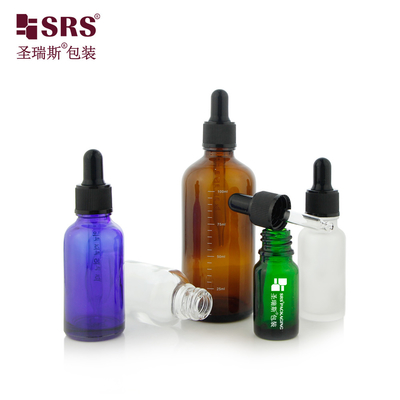 D002 5ml 10ml 15ml 20ml 30ml 50ml 100ml 18/415 Botella de vidrio con costilla en el hombro aplicador de goteador para aceite esencial
