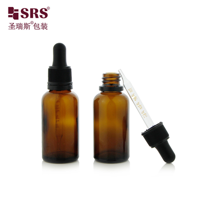 D003-1 Botella redonda de vidrio verde ámbar con tapa de goteo a prueba de alteraciones para aceite esencial de perfumes