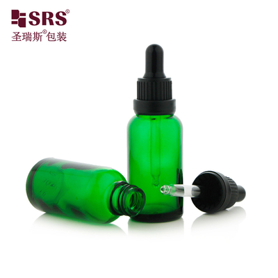 D005 Aceite de masaje corporal hueco verde ámbar botella de vidrio azul con tapa de goteo color personalizado