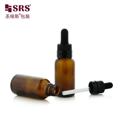 D007 Ambar Semi-transparente Botella de vidrio de goteo con tapa para la esencia del cabello Sello de tapa a prueba de adulteraciones a prueba de niños