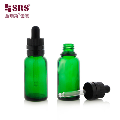 D008 Botella de vidrio verde marrón semitransparente de molde lujoso CRC con tapa de goteo a prueba de alteraciones fácil de usar para la esencia del cabello