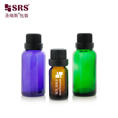 G004 Botella redonda de vidrio azul ámbar verde con tapa TE de tornillo grande para envasado líquido de medicina de aceite