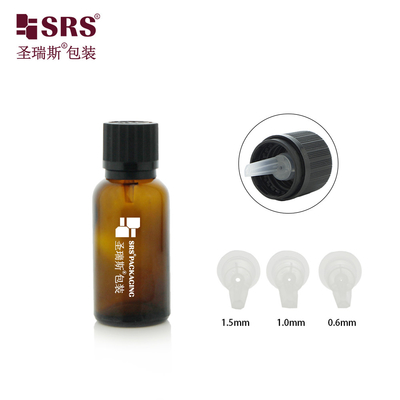 G009 Diseño lindo TE CRC Black Screw Cap Amber Verde Botella de vidrio transparente con inserción de plástico para aceite esencial