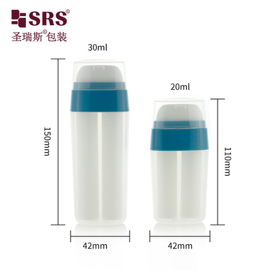 PA214 20ml 30ml Forma ovalada doble tubo de plástico PP PCR bomba de loción sin aire botella de diseño único material duradero