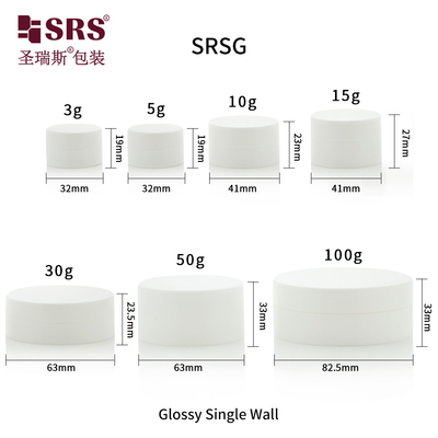 SRSG 3g 5g 10g 15g 30g 50g 100g plástico vacío superficie brillante de pared única diseño único frasco de PP para la crema corporal