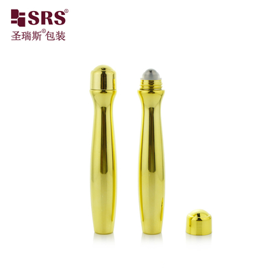 SRS8447-15ML Oro brillante metalizado vacío PETG Rollo de plástico en botella para gel para ojos Forma de cintura
