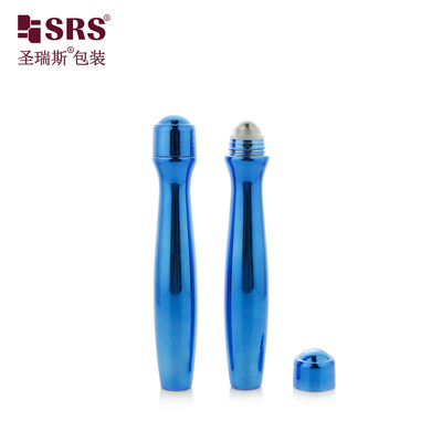 SRS8447-15ML Metalizado Color Azul Brillante Rollo de plástico PETG en botella con aplicador de masaje de bola de acero