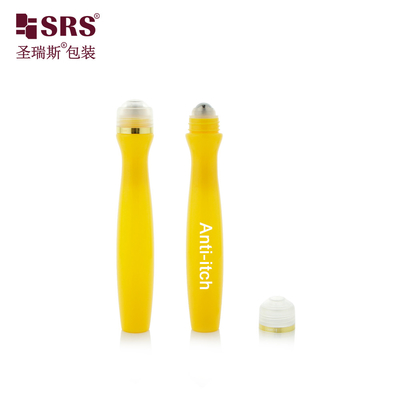 SRS8447-15ML Inyección soplado amarillo brillante PETG de plástico rollo en acero botella de bola de rodillo aplicador de líquido anti picazón